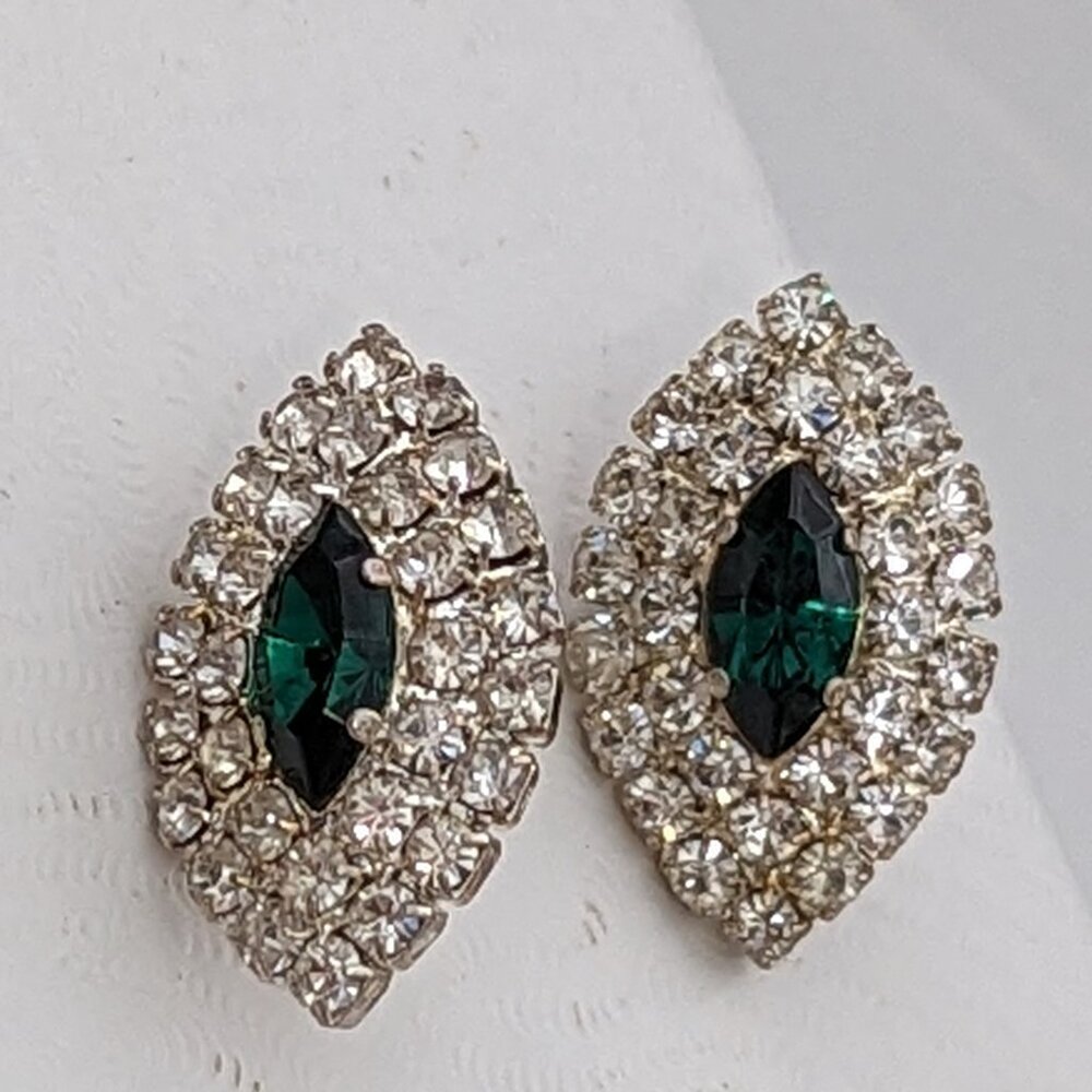 Crystal Halo Emerald Marquise Stud Earrings